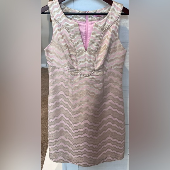 Lilly Pulitzer Shift Dress pink gold shimmer size 8 Women